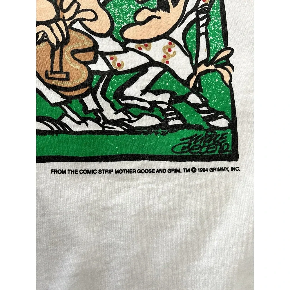 Vintage Mother Goose & Grimm Shirt XL White Ringer Santa Elvis Christmas 90s '94